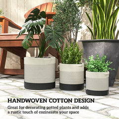Outsunny Plant Pots Handwoven Cotton Indoor Planters with Waterproof Liner Set of 3 White