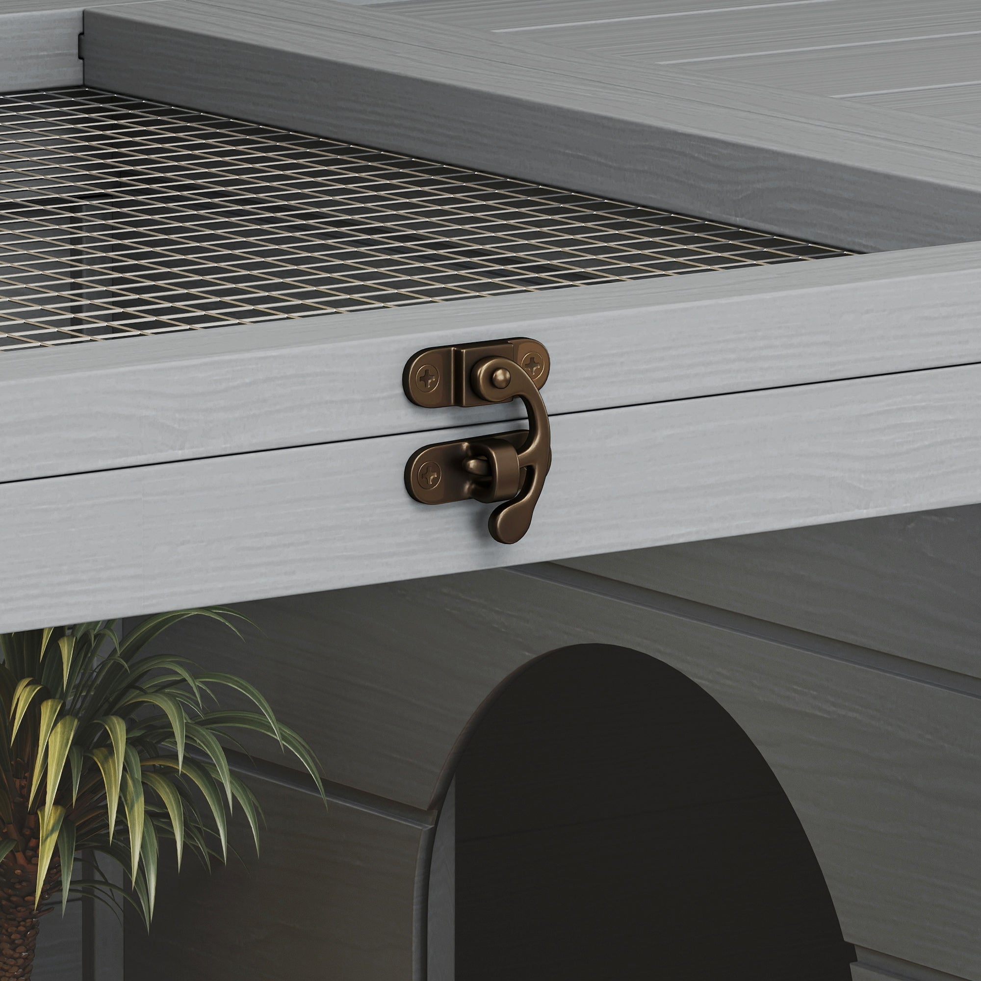 PawHut Wooden Tortoise House with Storage Cabinet, Openable Top, Lamp Holder, Windows, Light Grey