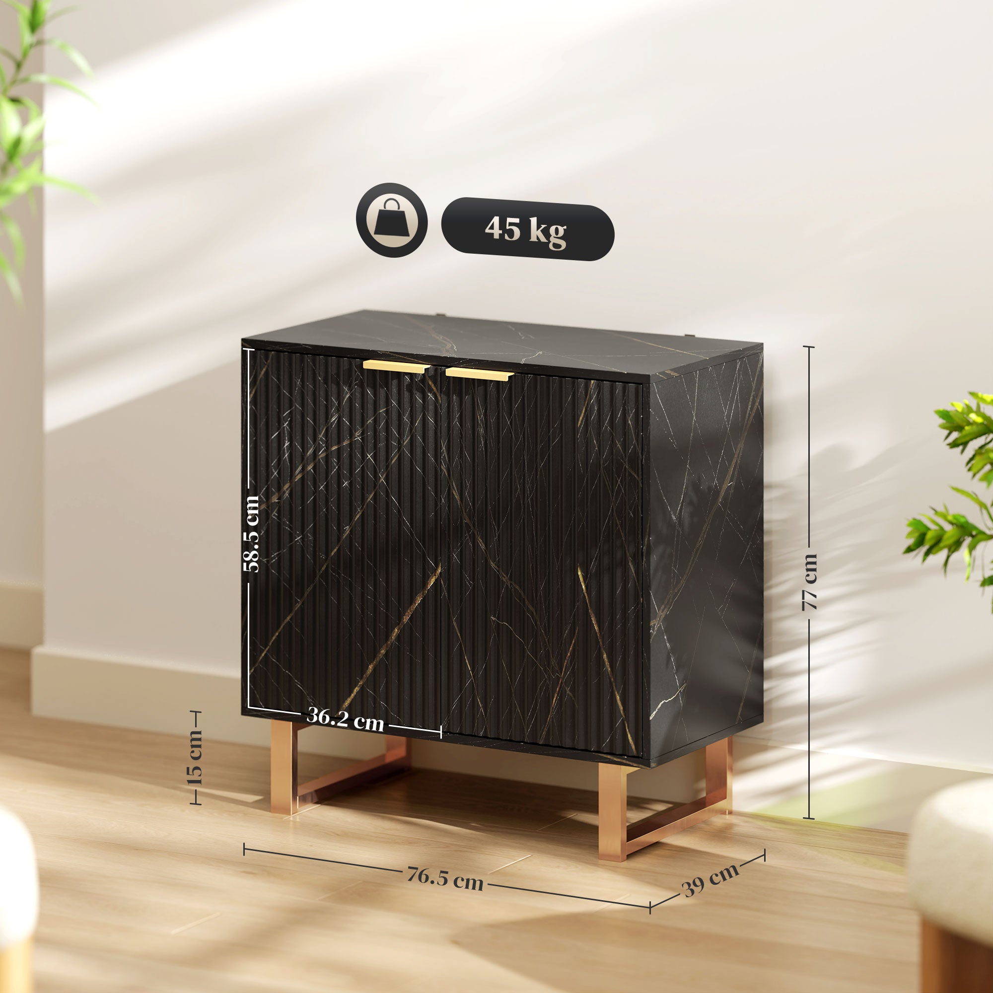 HOMCOM Elegant Storage Sideboard - Black/Gold-Tone