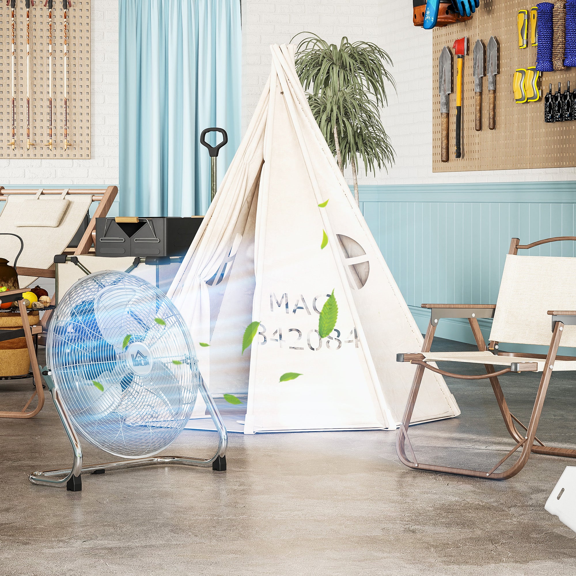 HOMCOM 20 Inches Chrome Metal Floor Fan, High Velocity 3-Speed Home Gym with Adjustable Head, Portable Desk & Table Fan Air Circulator for Home Office, Powerful Airflow, Quiet Operation