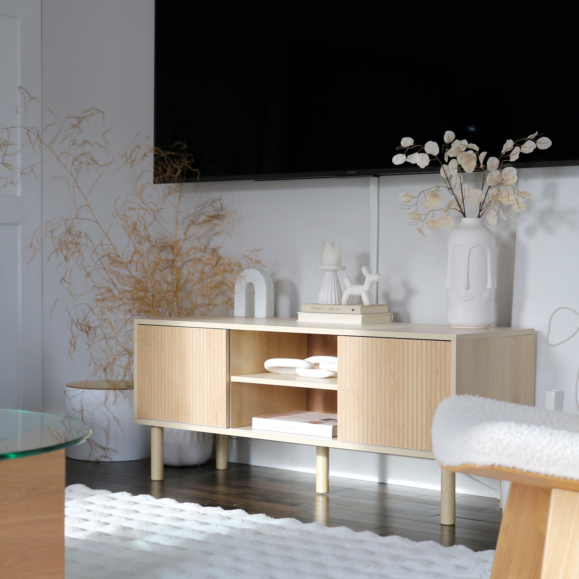 HOMCOM Sliding Door TV Cabinet Stand - Oak Wood-Effect