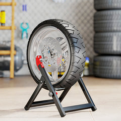 HOMCOM Foldable Motorcycle Wheel Balancer Truing Stand with Spoke Wrench, Steel Bike Tyre Rim Balancing Stand with Aluminium Shaft, Fits Wheels up to 23" in Diameter, 5" in Width, Black