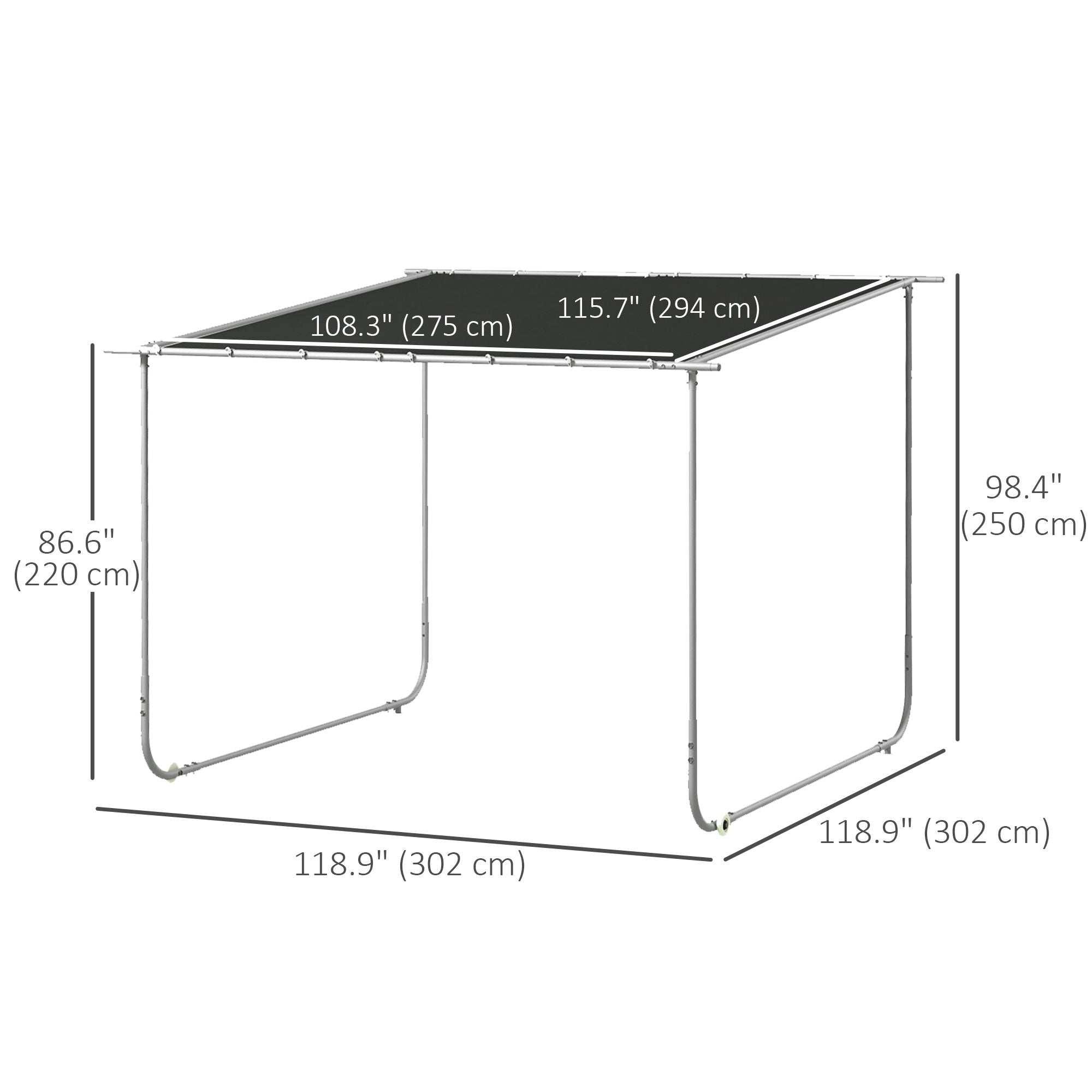 Outsunny 3 x 3(m) Mobile Pergola Kit, Portable Garden Gazebo with Wheels, Sandbags, Steel Frame, UV-Resistant