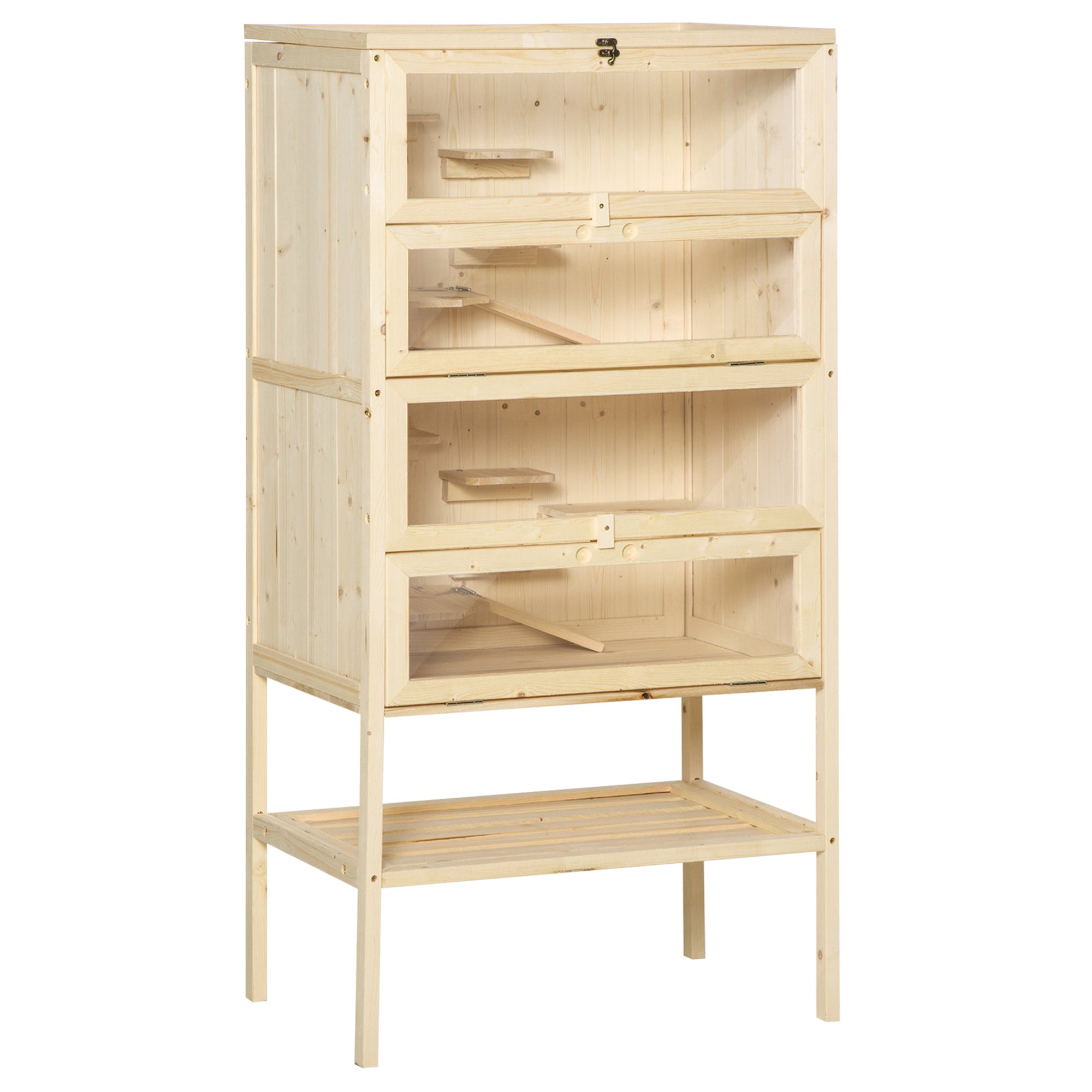 PawHut Wooden Large Hamster Cage, Gerbil Cage 4 Layers with Tall Bottom & Storage Shelf
