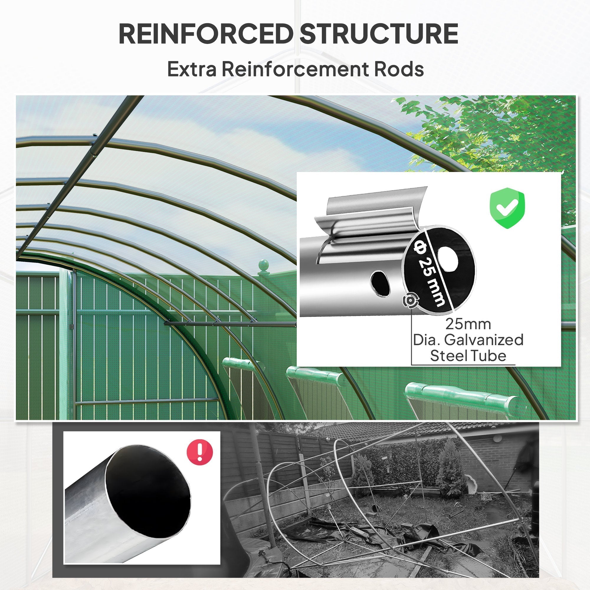 Outsunny Polyethylene Upgraded Structure Walk-in Polytunnel Greenhouse, 6 x 3(m), Green