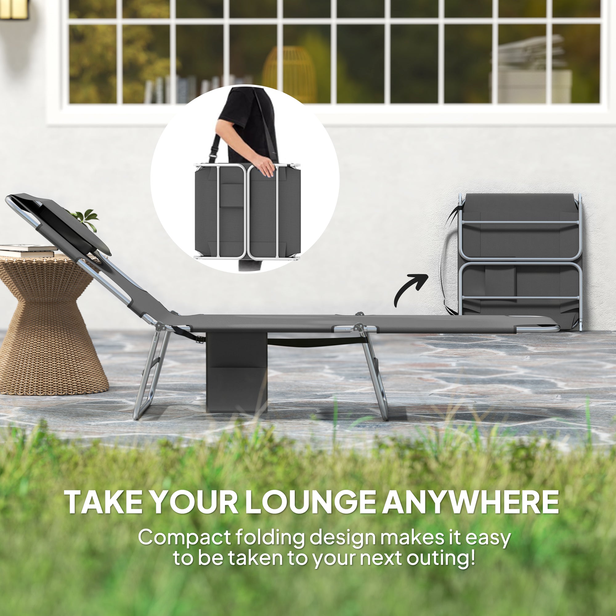 Outsunny Reclining Face Hole Sun Lounger - Dark Grey