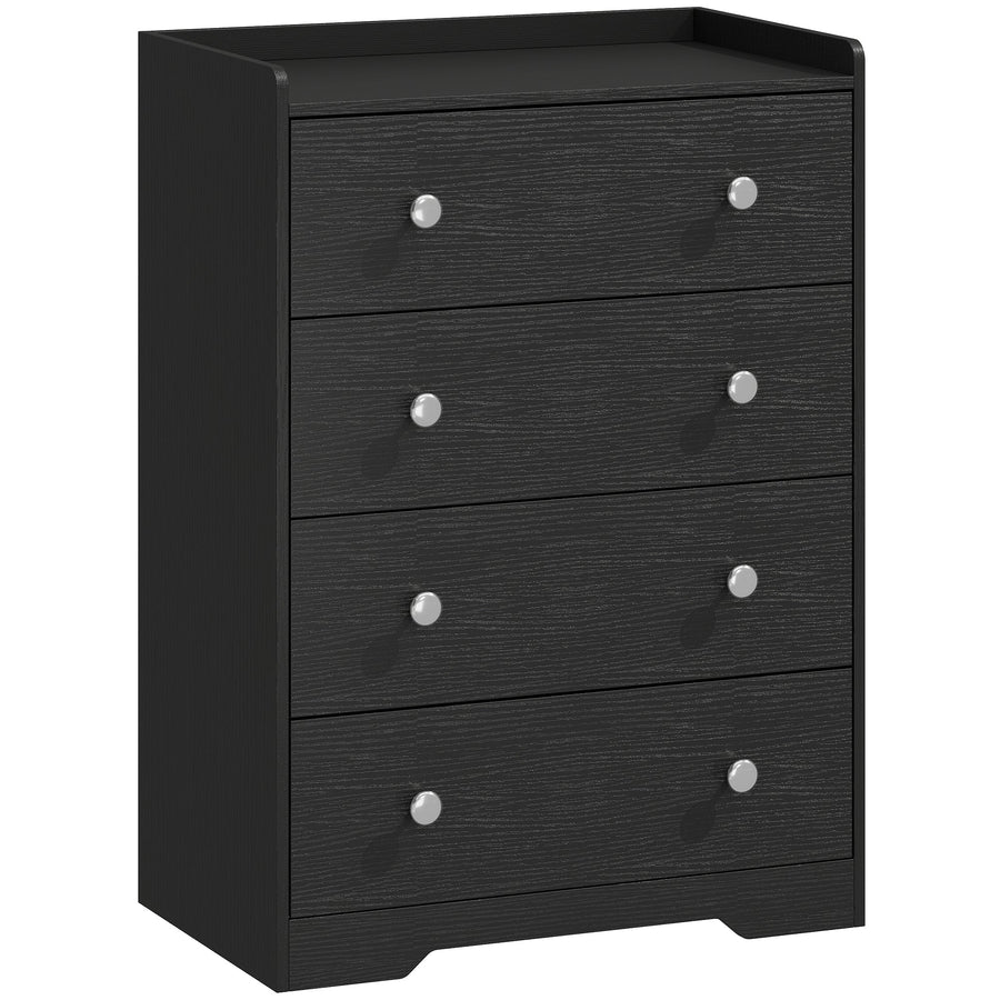 HOMCOM 4 Drawer Chest of Drawers, Modern Dresser for Bedroom, Storage Cabinet for Living Room Entryway, Black Wood Effect