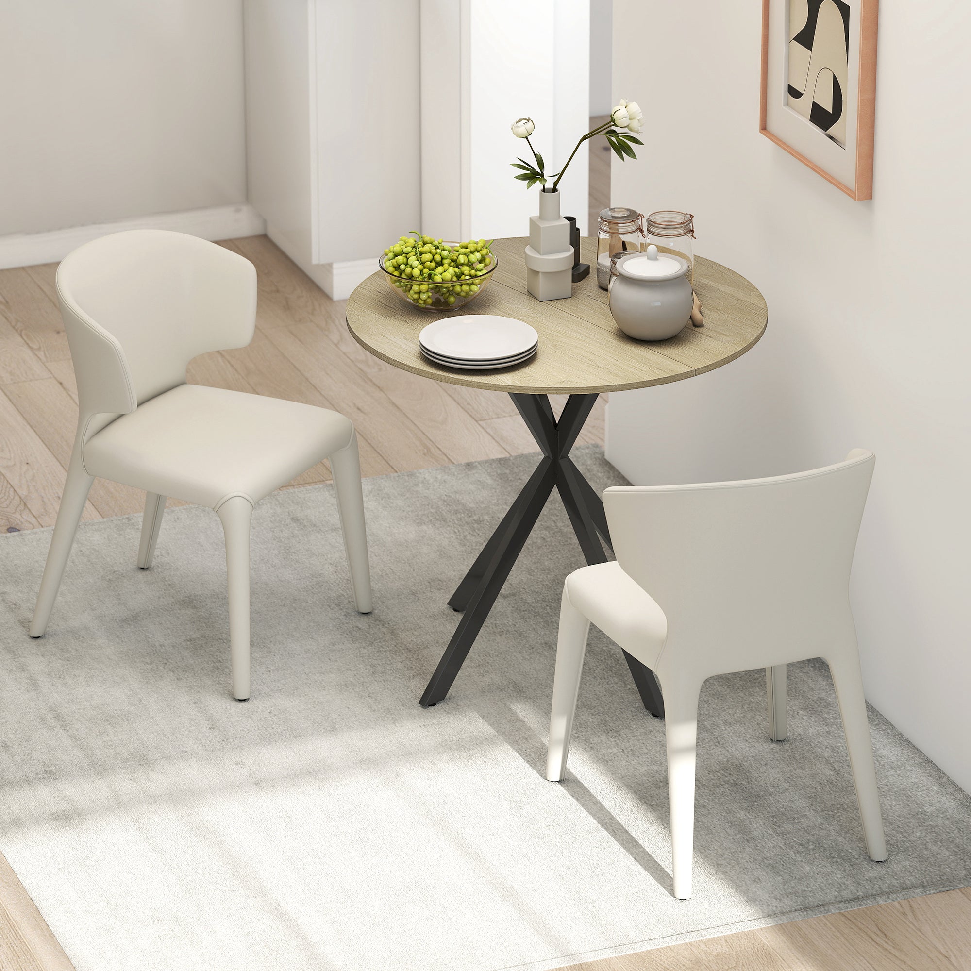 HOMCOM 80cm Industrial Round Dining Table - White Oak