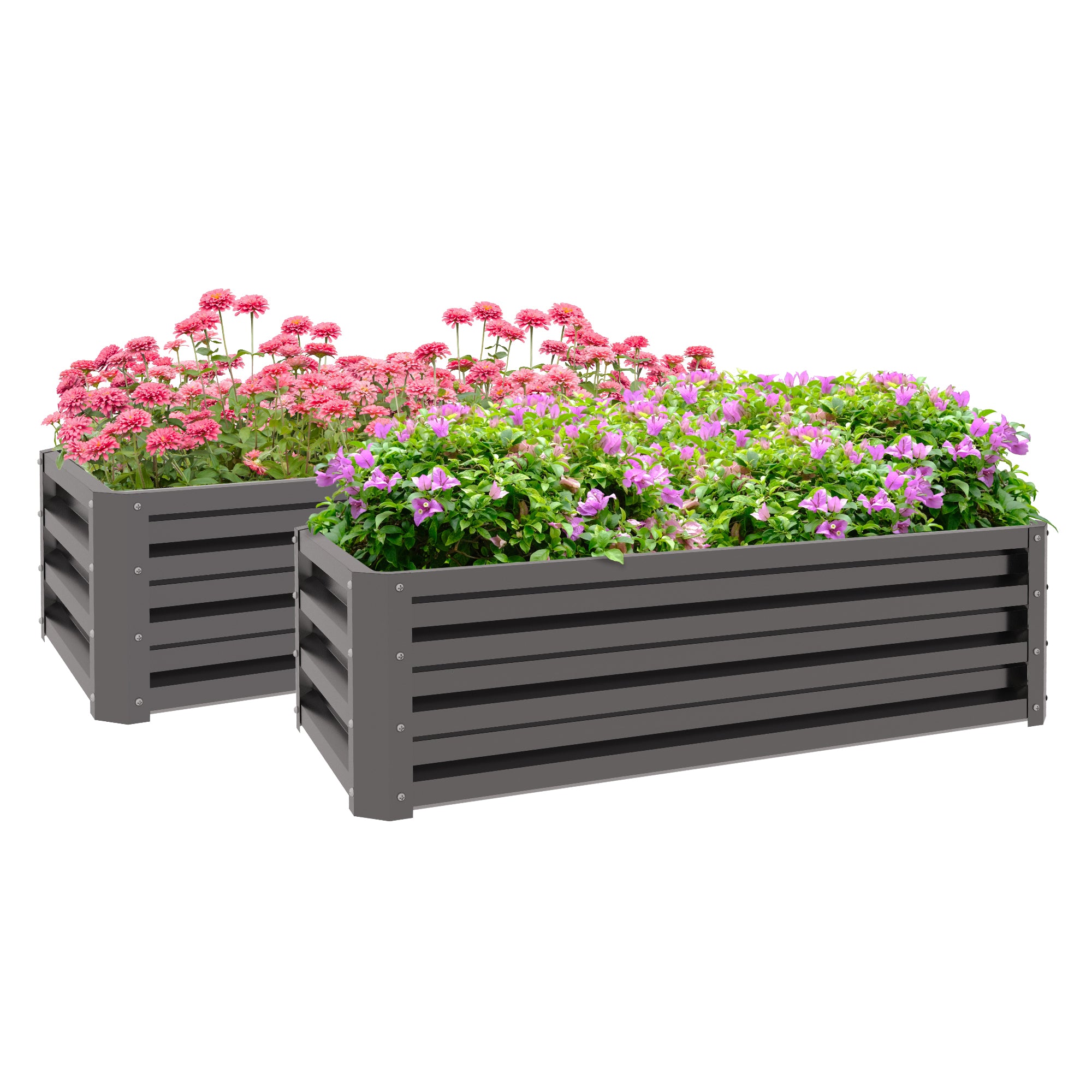 Outsunny Set of Two 110 x 50cm Steel Planter Boxes - Dark Grey