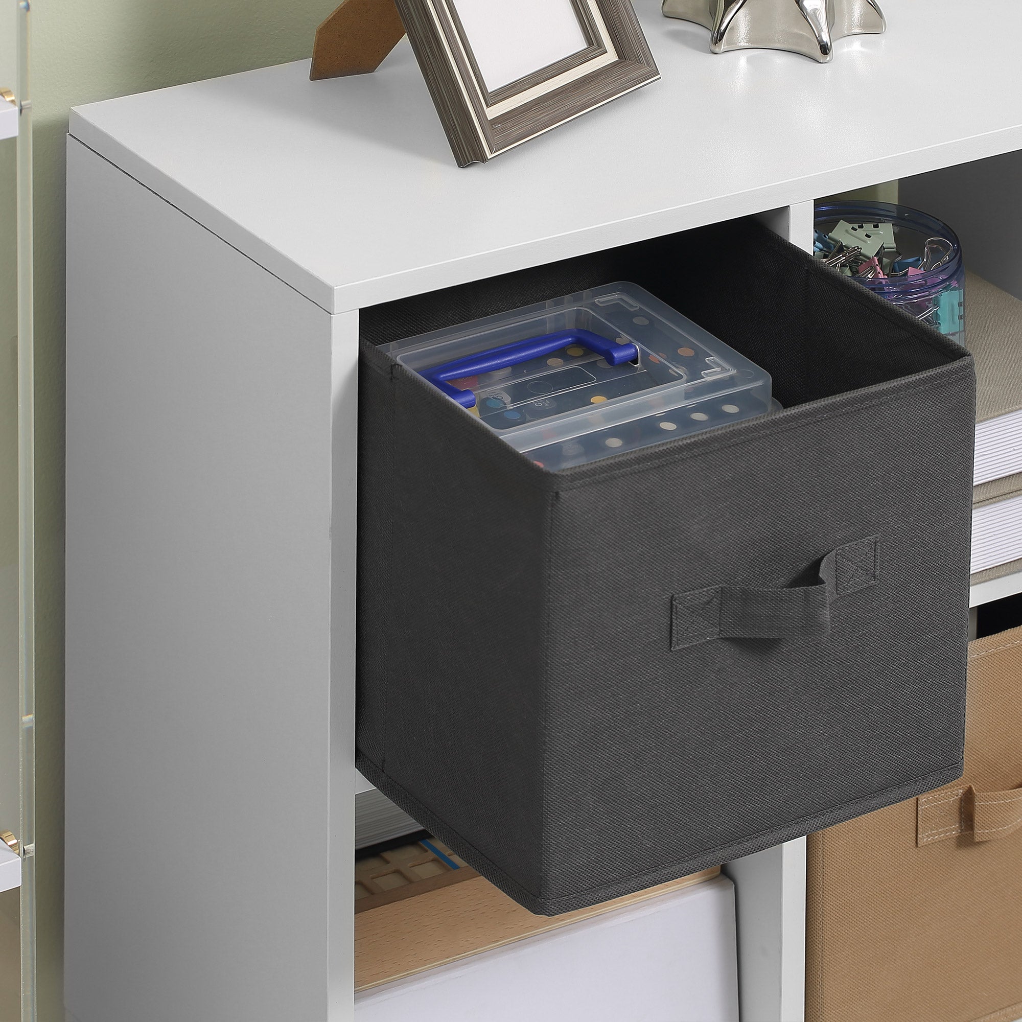 HOMCOM Freestanding 4 Cube Unit Cabinet Unit w/ 3 Fabric Drawers Handles Home Office Storage Shelves