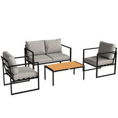 Outsunny Outdoor Garden Furniture Set, 4 Piece Patio Furniture with Slatted Table, Indoor Outdoor Balcony Patio Conservatory Set