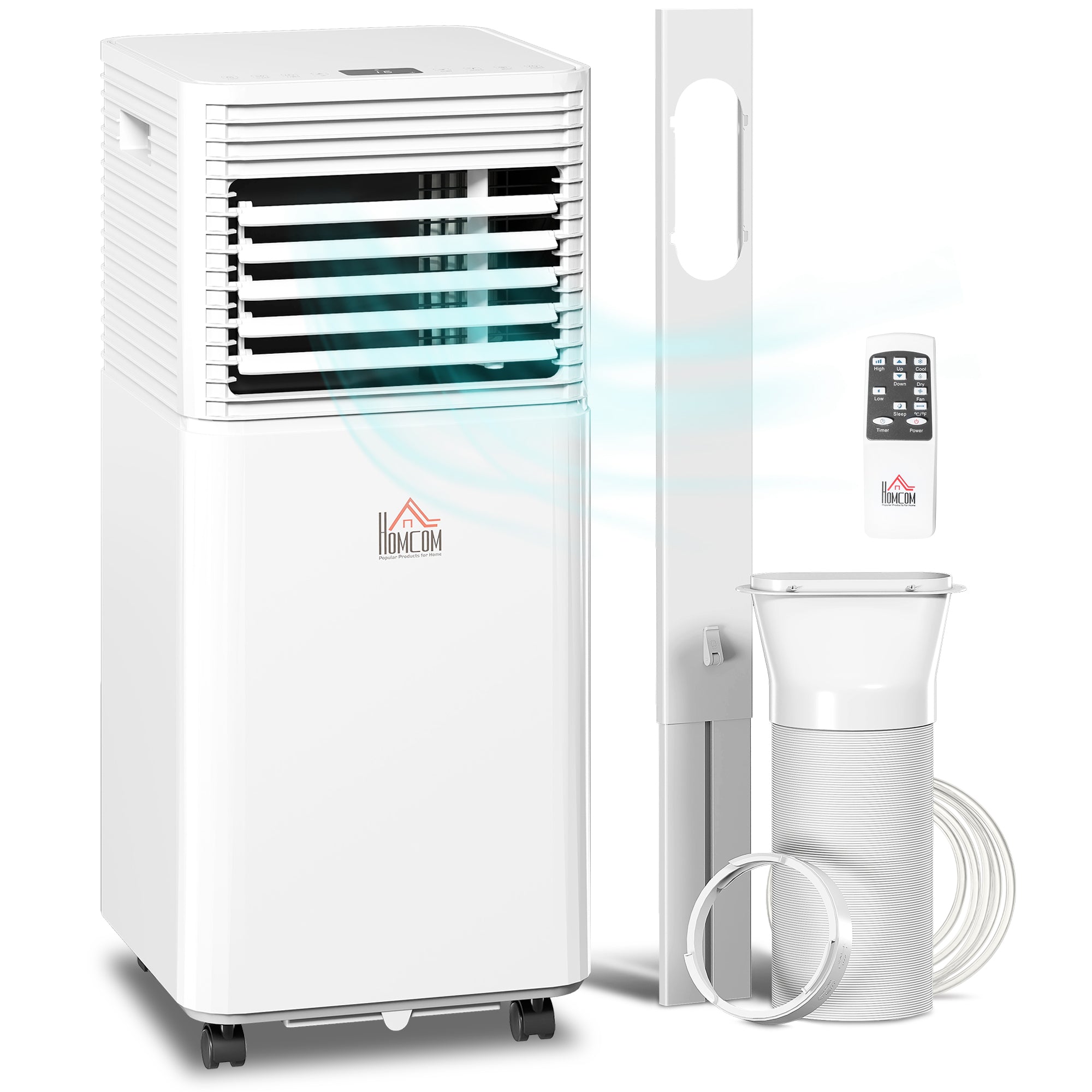 HOMCOM 9000 BTU Portable Air Conditioner for Cooling Dehumidifier Fan, Air Conditioning Unit for Room up to 28mÂ², with Remote, 24H Timer, Window Mount Kit, R290, A Energy Efficiency, 1122W