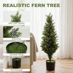 HOMCOM Set of 2 Decorative Artificial Plants Cypress in Weighted Pot, Fake Plant with 564 Leaves, 90cm