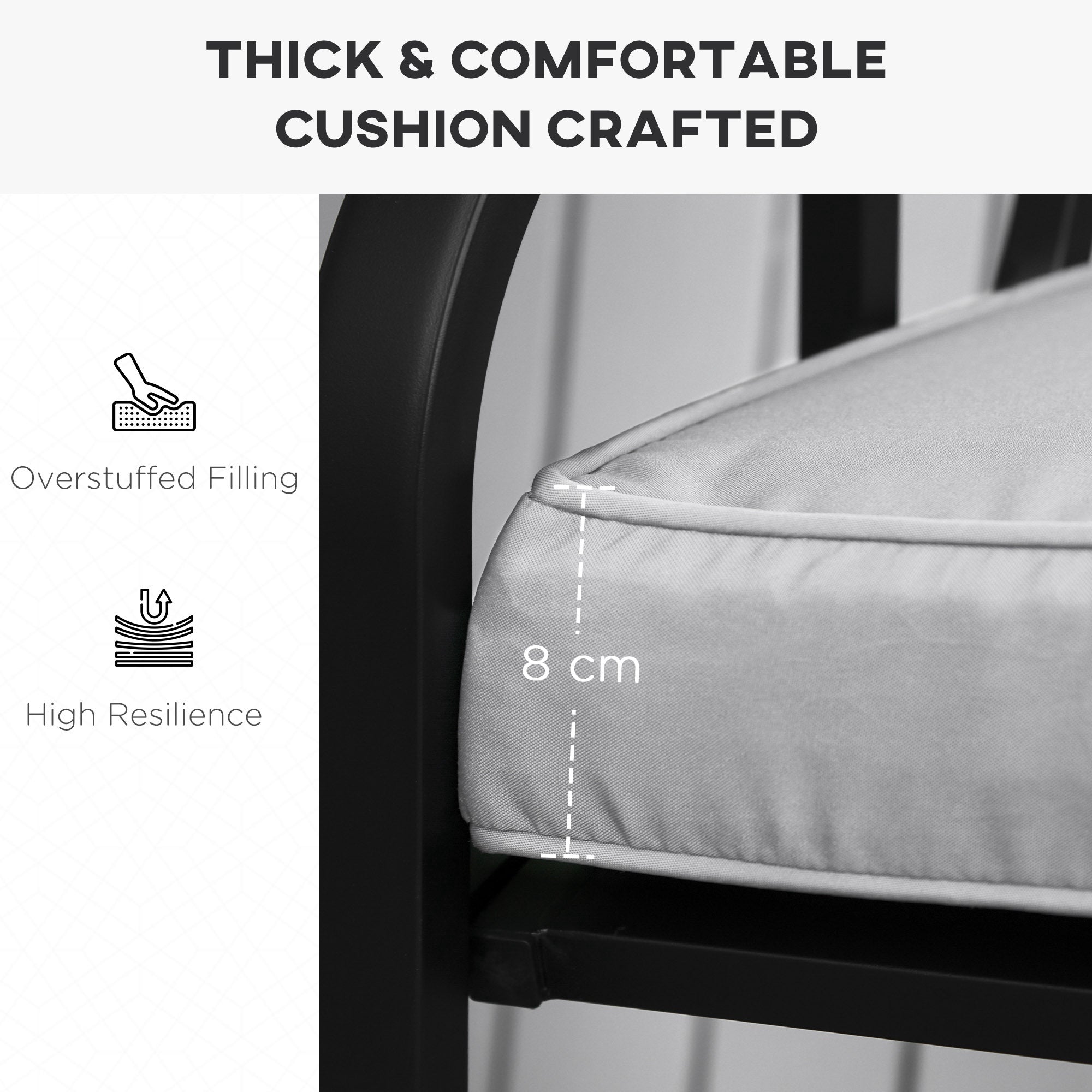 Outsunny 2 Seater Garden Bench Cushion -Light Grey