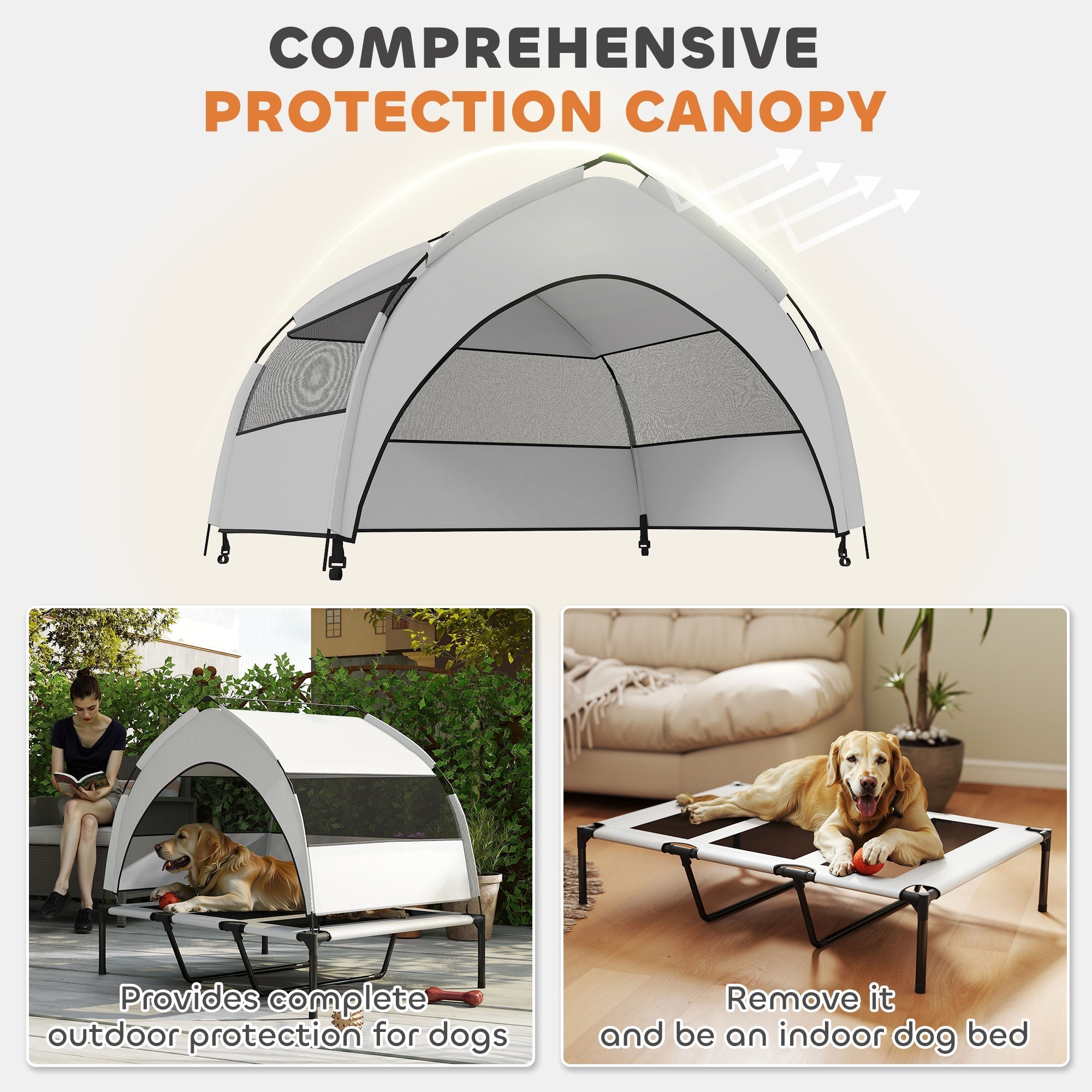 PawHut Portable Elevated Dog Bed with Removable Canopy, Cooling Raised Pet Cot for Large Dogs, 106 x 76 x 94 cm