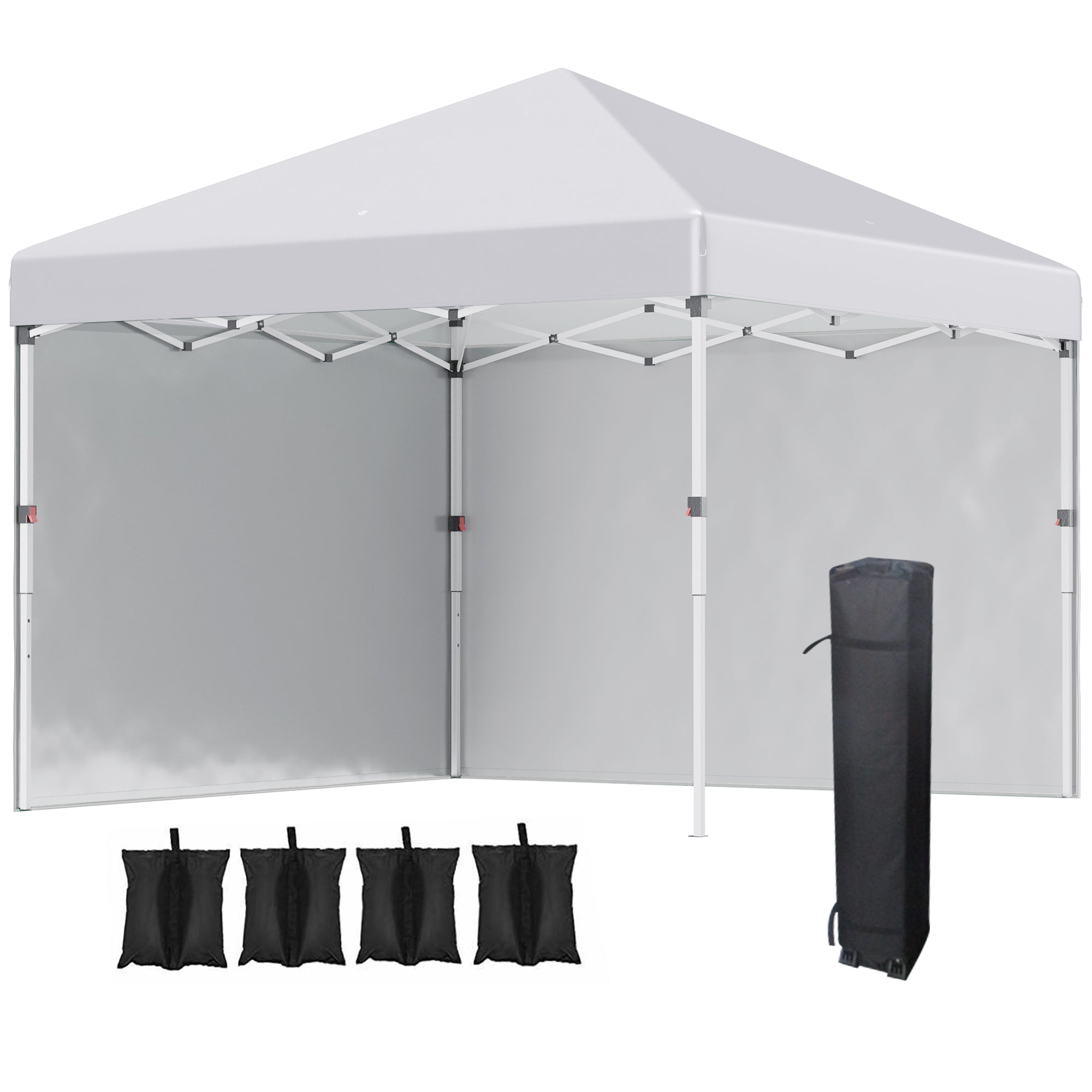 Outsunny 3 x 3 (M) Pop Up Gazebo, UPF 30+ with 2 Sidewalls, Leg Weight Bags and Wheeled Bag, Height Adjustable Party Tent Event Shelter for Garden, Patio, White