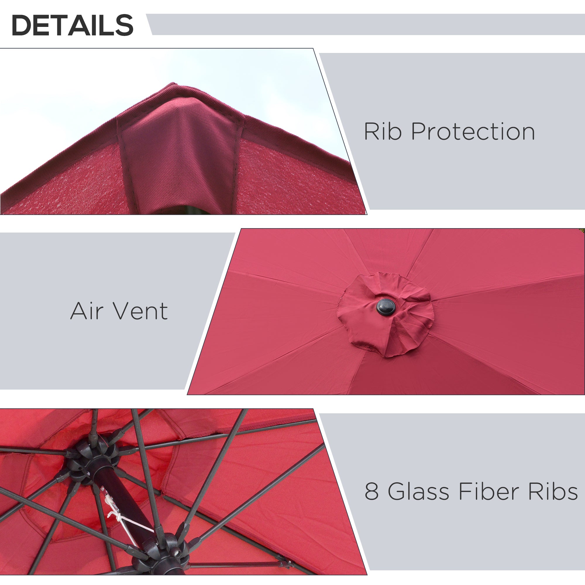 Outsunny 2.7M Garden Parasol Umbrella with Glass Fibre Ribs and Aluminium Frame, Tilting Sun Shade Shelter Canopy, Wine Red
