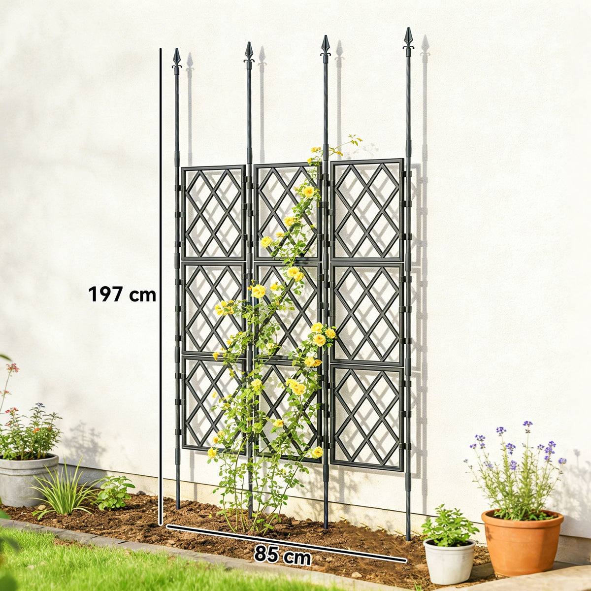 Outsunny Foldable Garden Trellis, Lattice Climbing Support Trellis for Garden, DIY Assembly, 85 x 197 cm, Black