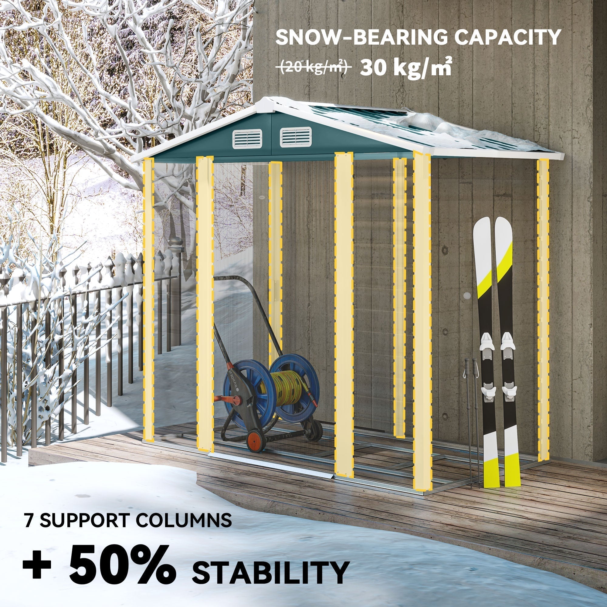 Outsunny 7 x 4ft Garden Shed, Easy to Assemble, Upgraded Galvanised Steel Frame with Foundation Kit, Double Doors with Lock, Outdoor Metal Shed with Vents and Gloves, Garden Storage Shed, Green