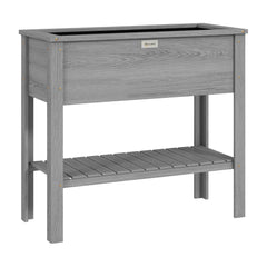 Outsunny Wooden Raised Garden Bed, Elevated Planter Box with Storage Shelf and Drainage Holes, Raised Planter with Legs, Grey