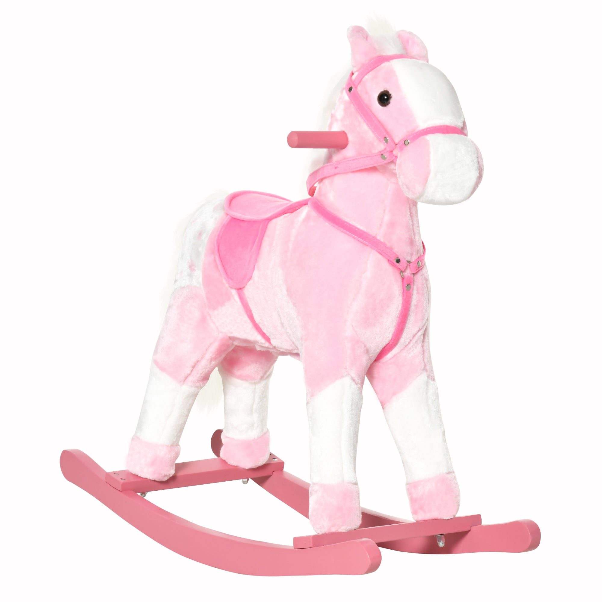 HOMCOM Baby Rocking Horse Plush Ride on Animals Rocker with Sound Handle Grip for Kids 3-6 Years - Pink