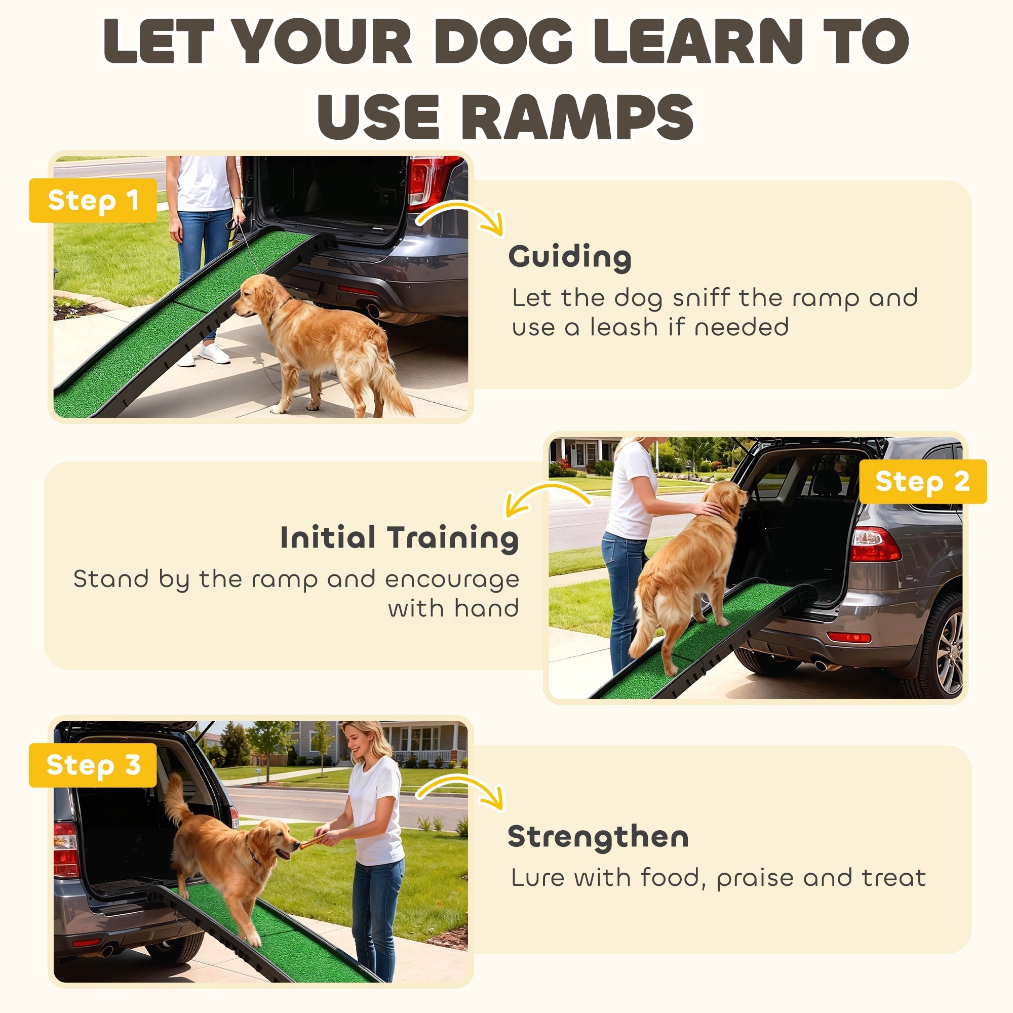 PawHut Foldable Dog Ramp with Artificial Anti-slip Surface, Portable & Lightweight, for Cars, Home, 155 x 38.5 x 15.5 cm