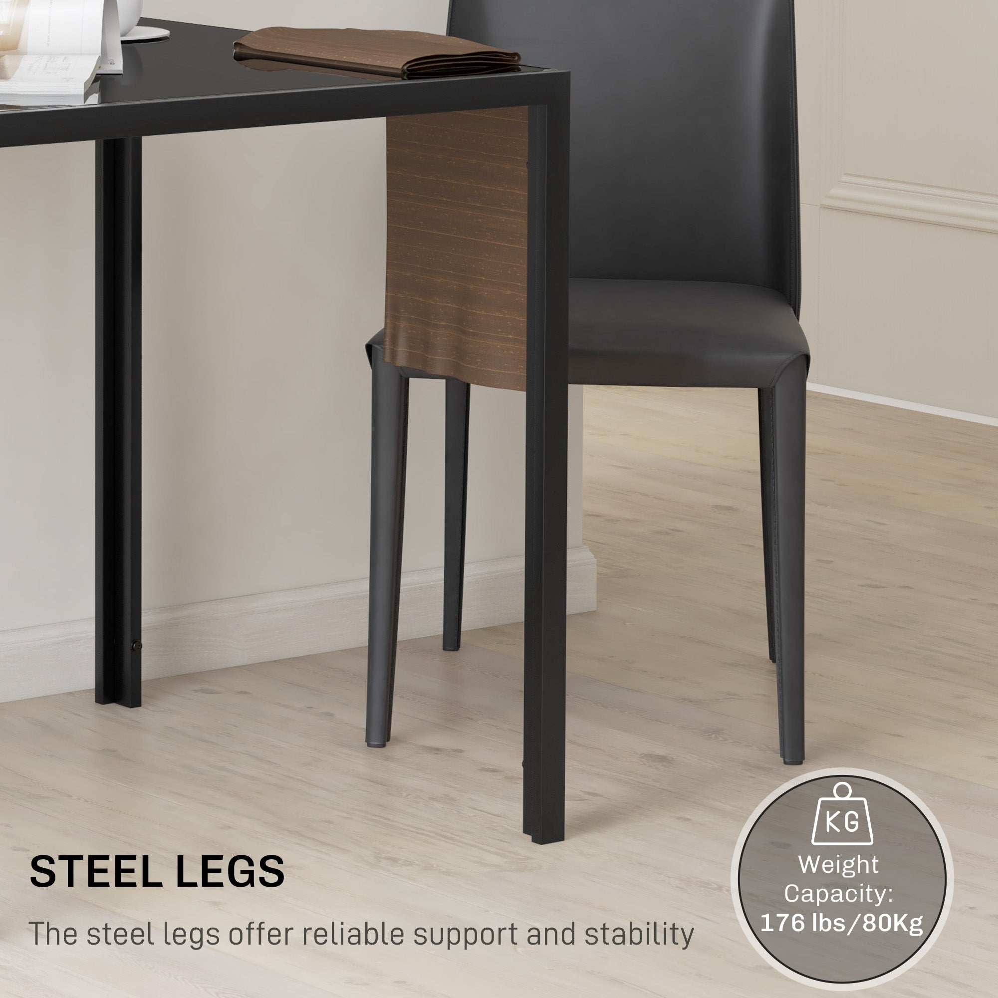 HOMCOM Modern Square Dining Table for 2-4 People, with Glass Top & Metal Legs, Black