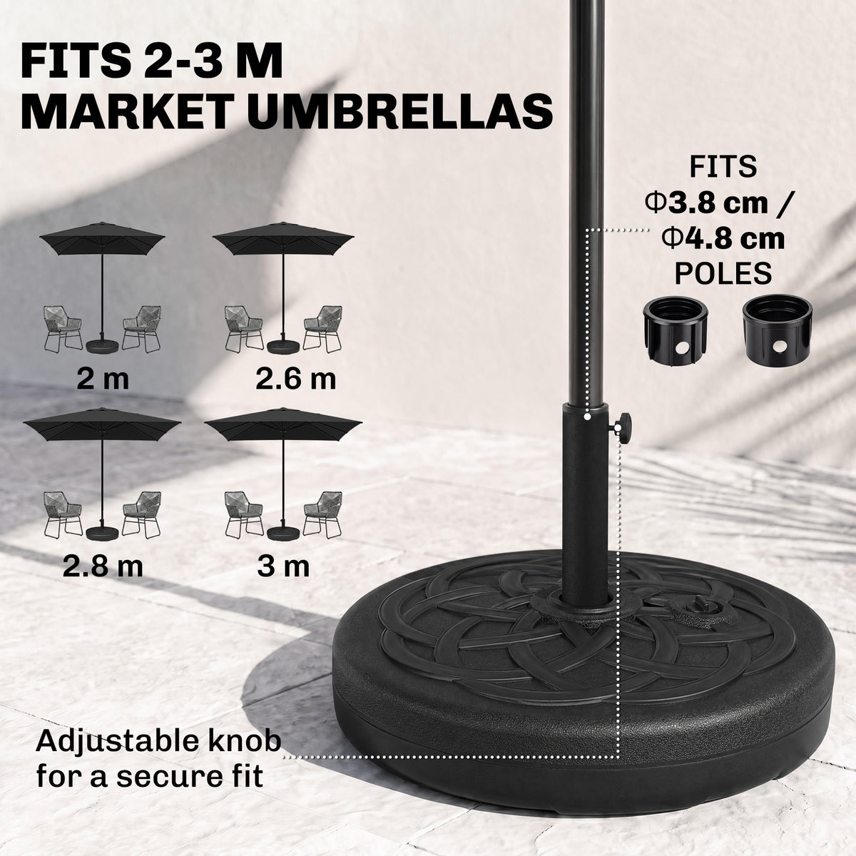 Outsunny Garden Parasol Base Holder, Outdoor Market Umbrella Stand Weight with Built-In Handle, 25kg Water or 35kg Sand Filled, Black