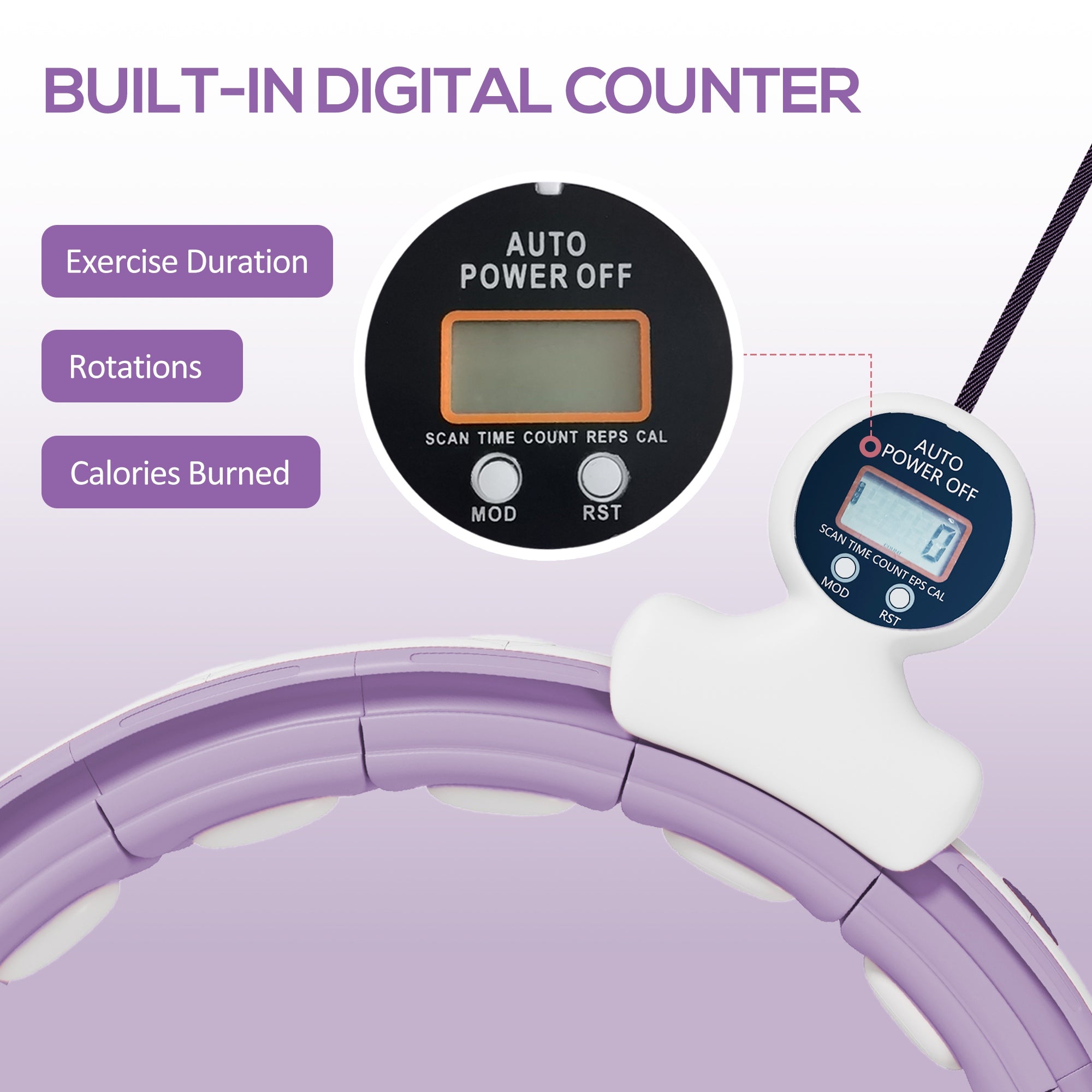 SPORTNOW Smart Weighted Hula Hoop, Massage Hula Ring w/ 16 Detachable Knots, 360√Ç¬∞ Auto-Rotating Ball, Digital Counter, Purple