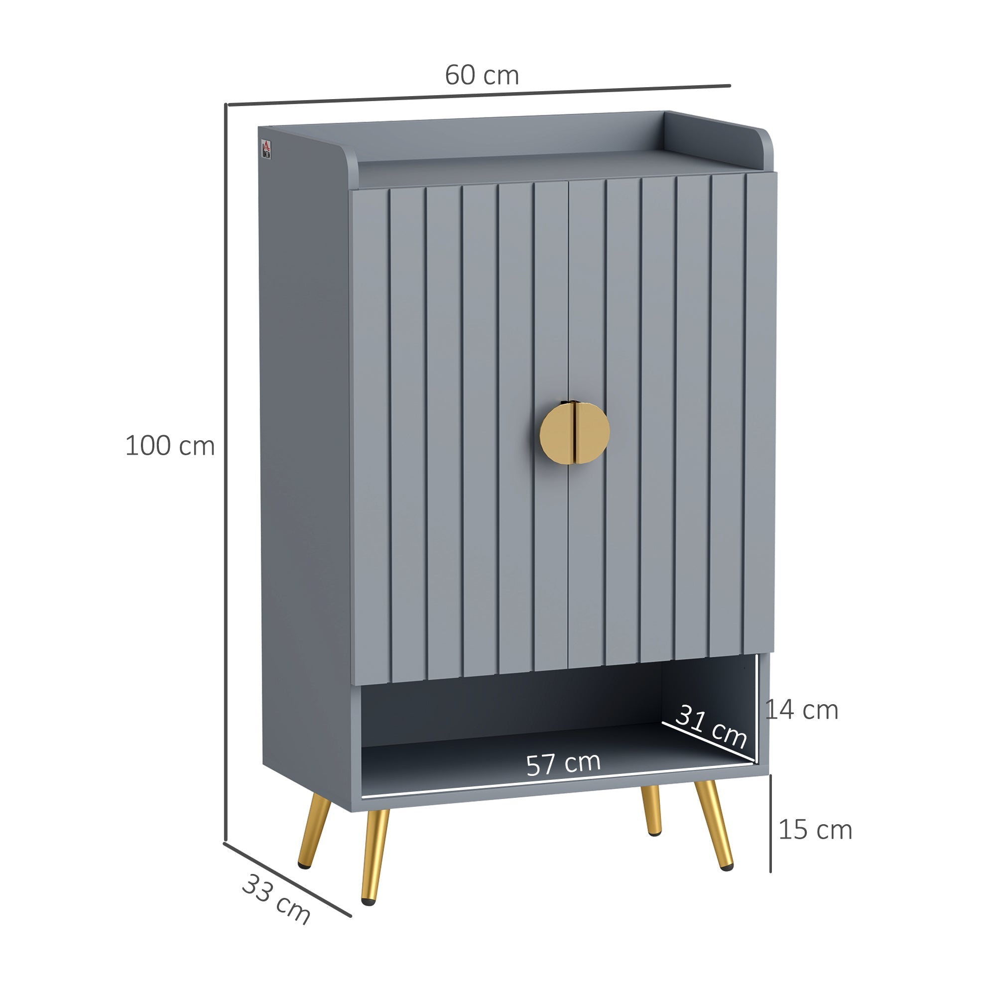 HOMCOM Modern Shoe Cabinet with 2 Doors, Open Shelf and Adjustable Shelves, 15 Pair Hallway Shoe Cupboard, Entryway Storage Unit, Light Grey
