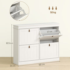 HOMCOM Slim Shoe Cabinet, Shoe Cabinet with 4 Drop-Down Drawers, 105W x 24D x 82.5H cm,  White
