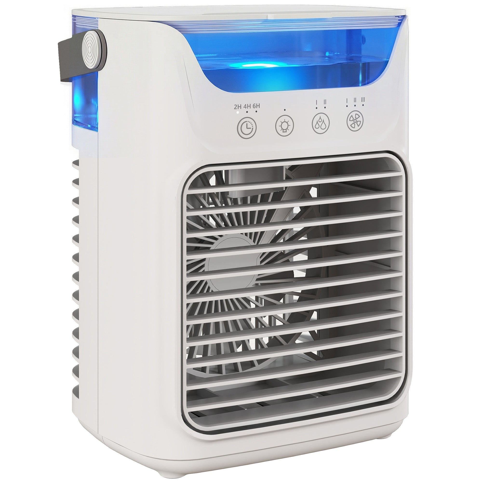 HOMCOM Air Cooler with Adjustable Head, Portable Air Conditioner with 3 Wind Speed, 2 Cool Mist, RGB Light, Grey