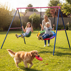 A-Frame Swing Stand for 2 Swings with Ground Stakes and Carabiners Heavy Duty-Blue