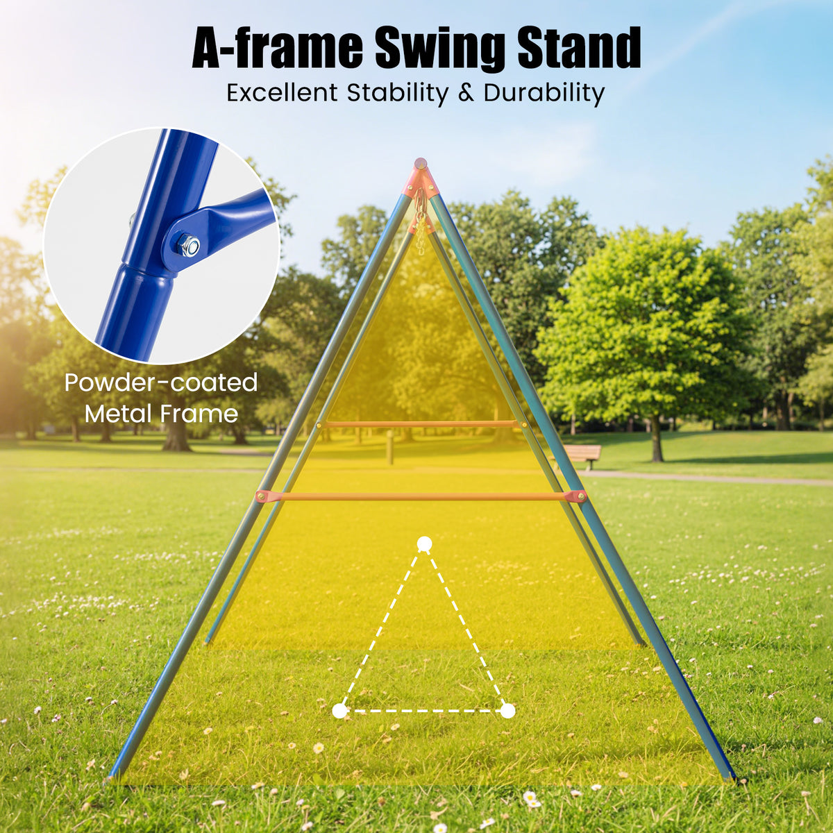 A-Frame Swing Stand for 2 Swings with Ground Stakes and Carabiners Heavy Duty-Blue