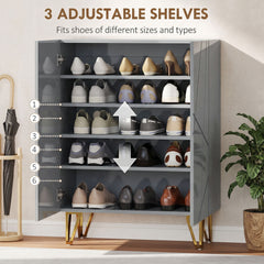 HOMCOM Narrow Shoe Storage Cabinet with Soft-Close Hinges and Adjustable Shelves for 15-20 Pairs of Shoes, Grey