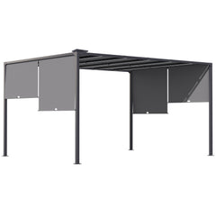 Outsunny 3(m) x 4m Metal Pergola with LED Lights, Outdoor Garden Pergola with Sliding Roof, Solar Powered, for BBQ, Lawn, Dark Grey