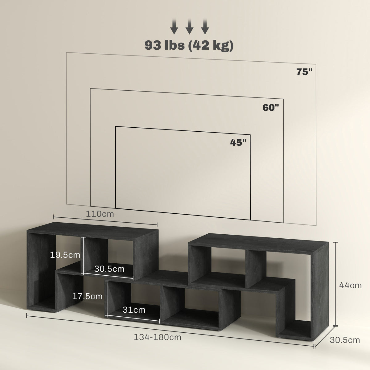 HOMCOM Three-Block Modular TV Stand - Black Wood-Effect