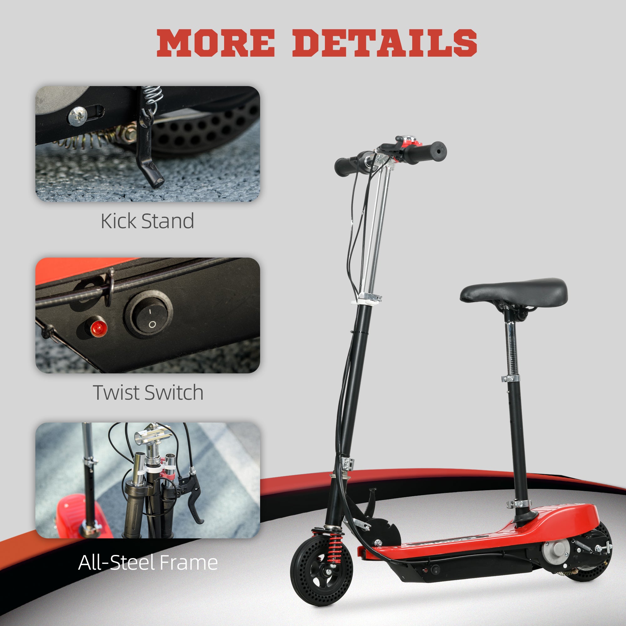 HOMCOM Steel Ride on Powered Scooter, Folding E-Scooter with Warning Bell, 15km/h Maximum Speed, for 6-14 Years Old, Red