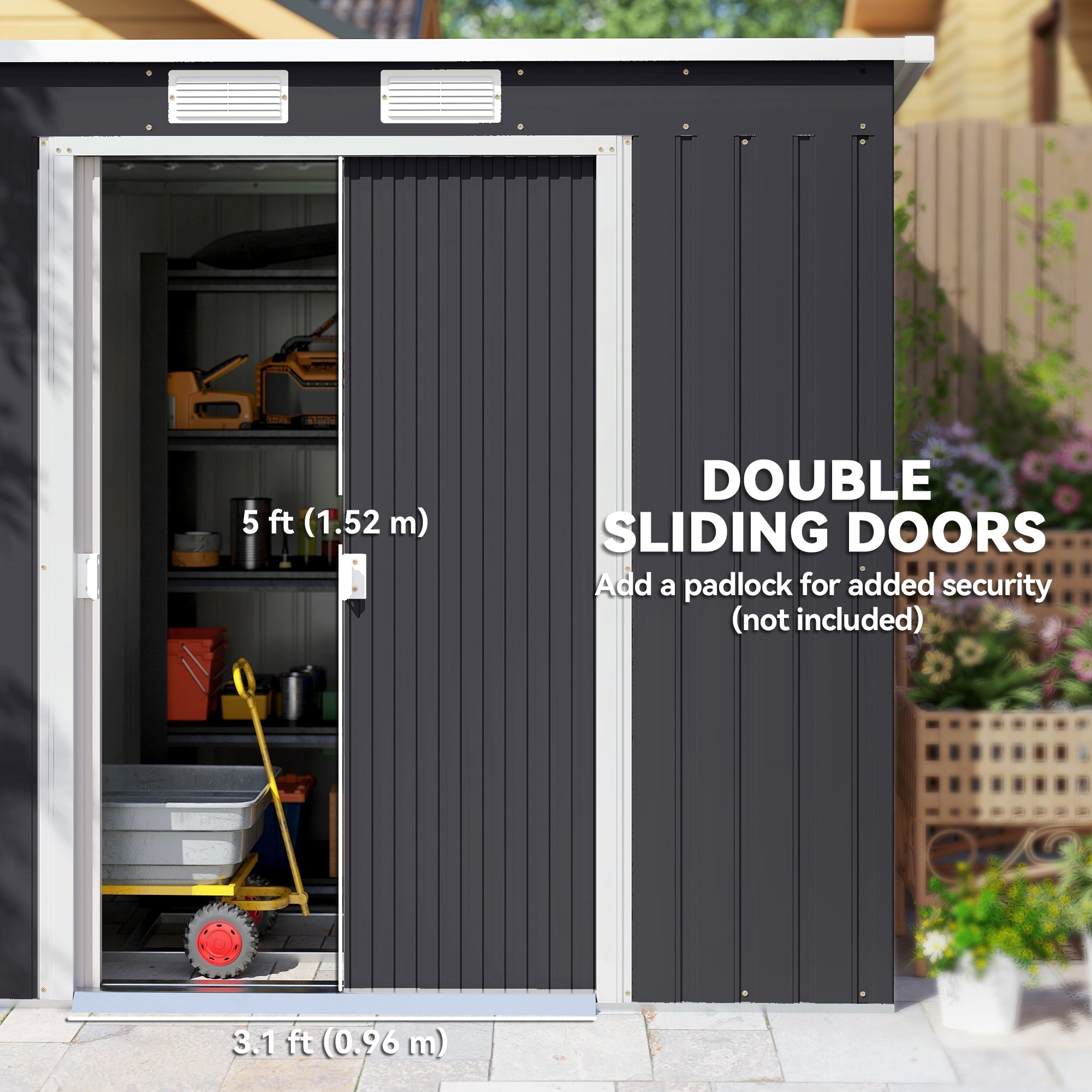 Outsunny 7 x 4ft Galvanised Steel Garden Shed, with Foundation Kit - Dark Grey