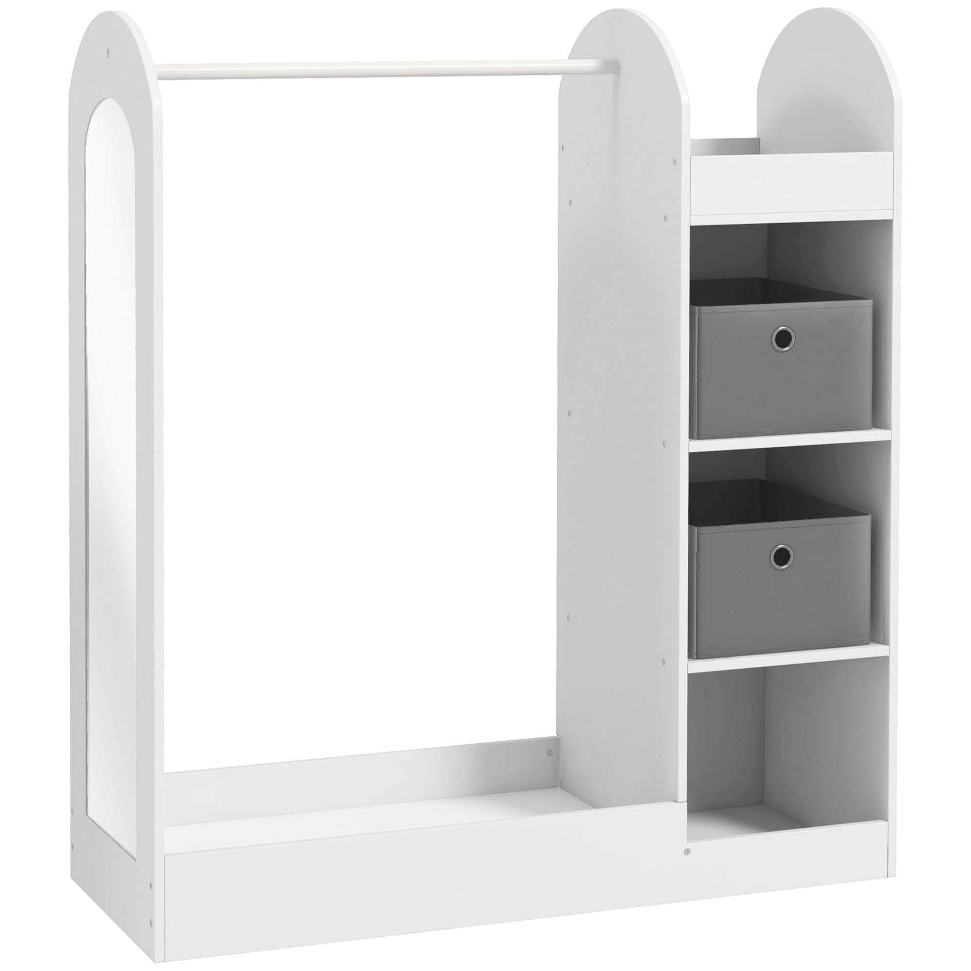 AIYAPLAY Kids Clothes Rail with Storage Shelf, Boxes, Mirror for Bedroom, Nursery, White