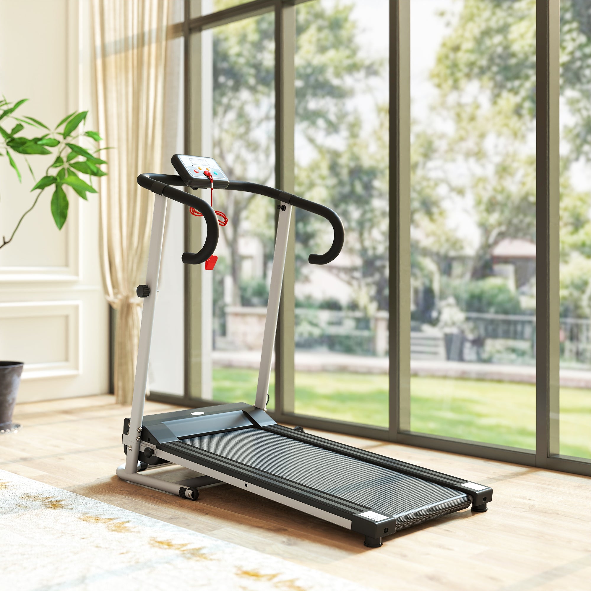 HOMCOM Folding Treadmill with Incline, Walking Pad Treadmill for Home, 1-10km/h Under Desk Running Machine with LCD Display and Wheels, No Assembly, Grey