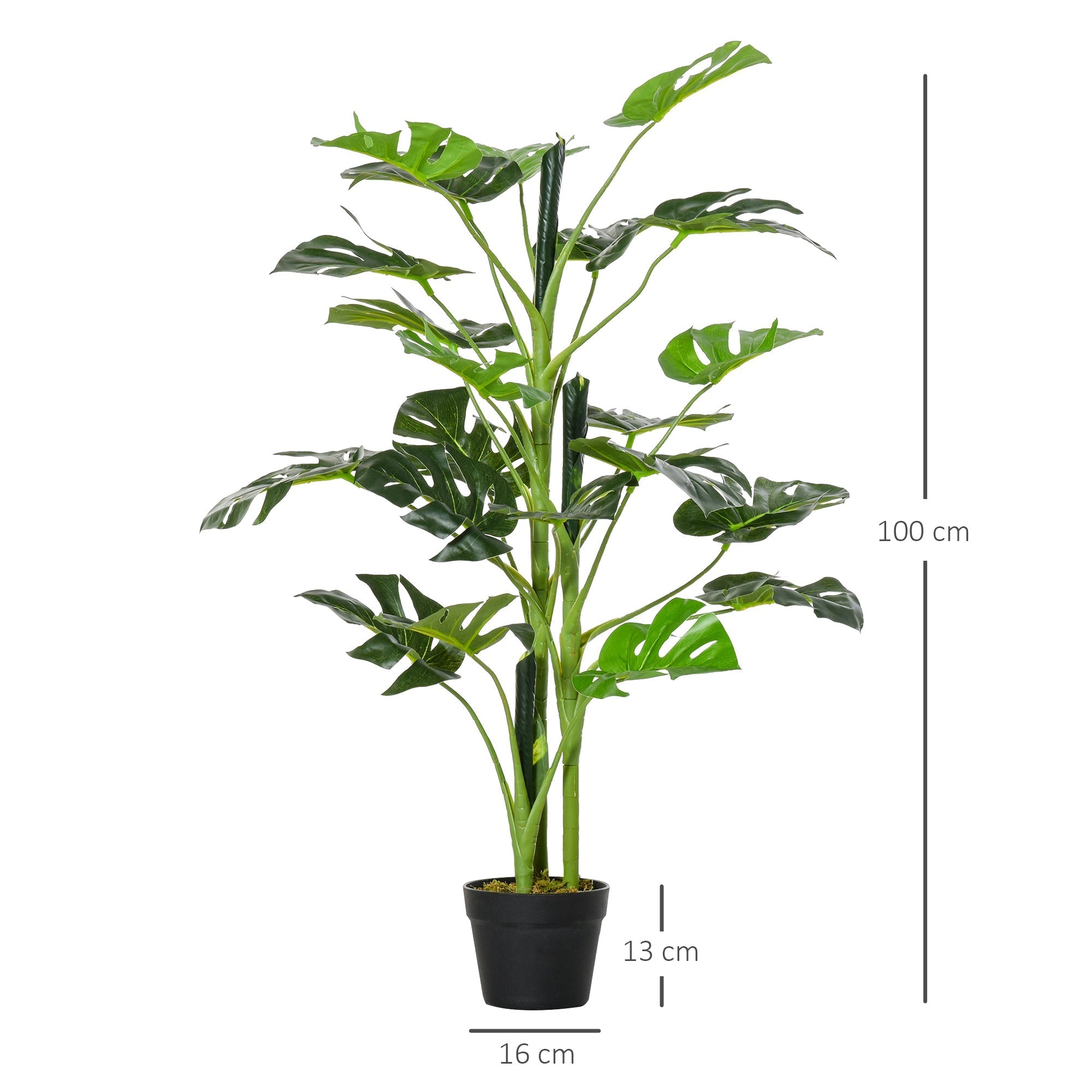 Outsunny 100cm/3.3FT Artificial Monstera Tree Decorative Cheese Plant 21 Leaves with Nursery Pot, Fake Tropical Palm Tree for Indoor Decor
