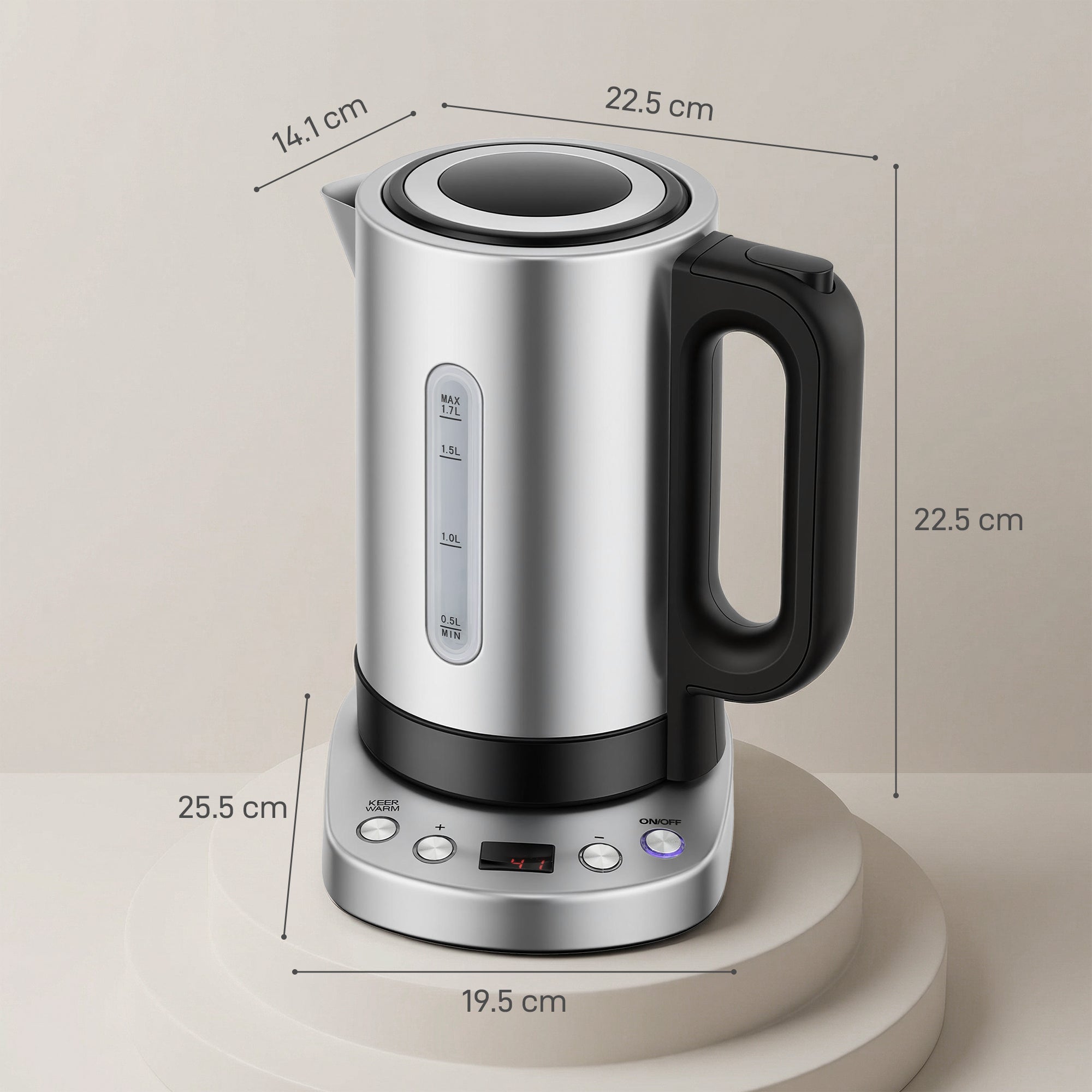 HOMCOM Electric Kettle, 1.7L, Fast Boil, 3kW Water Kettle with UK Strix Thermostat, Keep Warm Function, LCD Base, Silver Tone