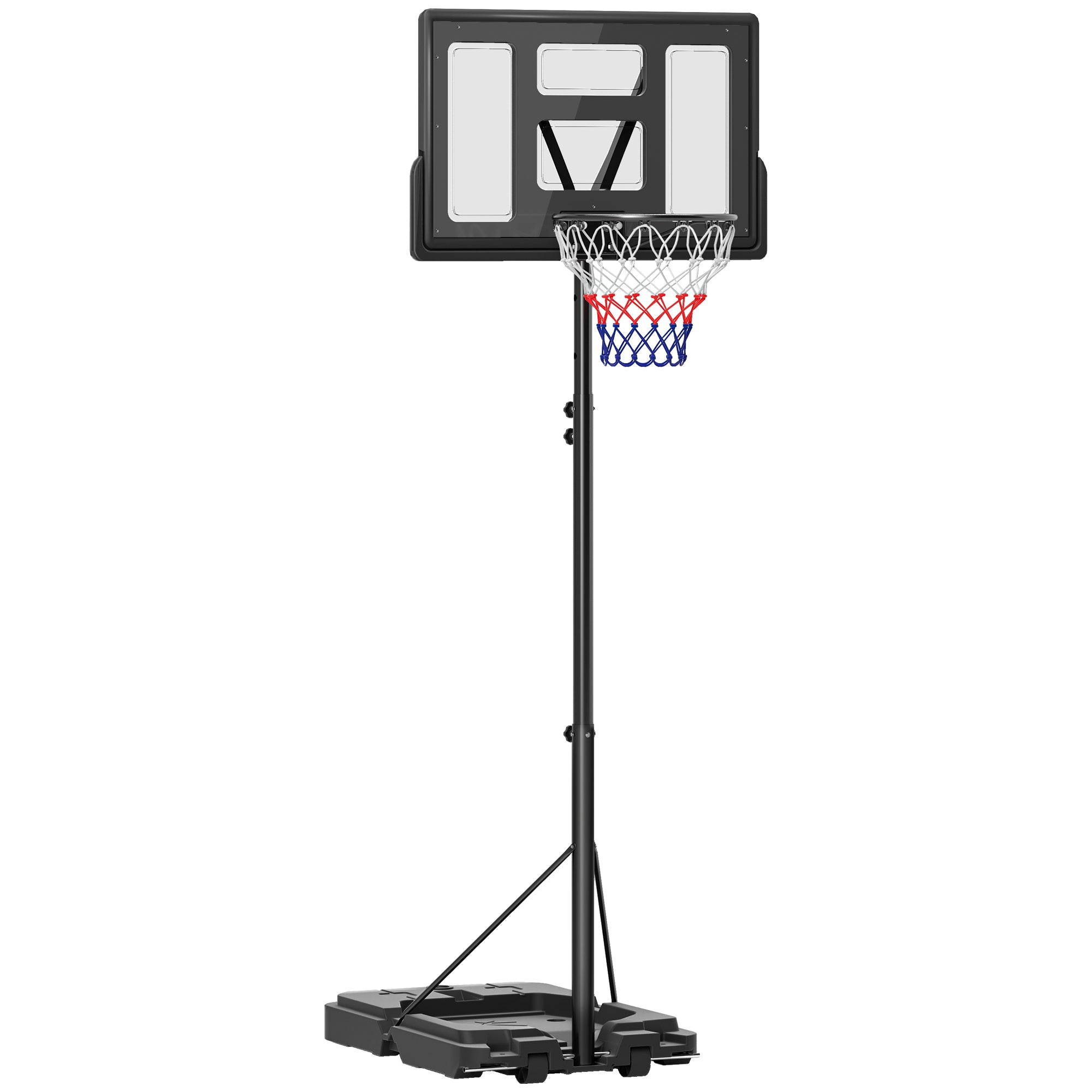 SPORTNOW 2.3-3.05m Basketball Hoop and Stand, with Weighted Base, Wheels, Black