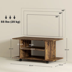 HOMCOM Modern TV Cabinet Stand Storage Shelves Table Mobile Bedroom Furniture Bookshelf Bookcase Rustic Brown