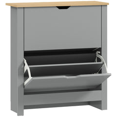 HOMCOM Slim Shoe Cabinet, Narrow Shoe Cupboard with 2 Flip Drawers, Adjustable Shelves for 12 Pairs of Shoes, Light Grey