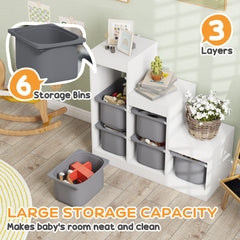 AIYAPLAY Toy Storage Organiser, Three-Layer Kids Toy Storage Units, with Removable Bins, for Ages 3-8 Years, Grey