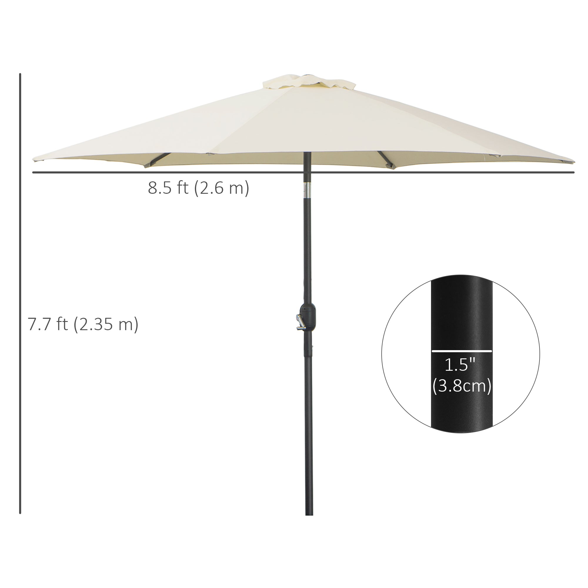 Outsunny2.6M Garden Parasol Umbrella with Tilt and Crank, Outdoor Sun Parasol Sunshade Shelter with Aluminium Frame, Cream White