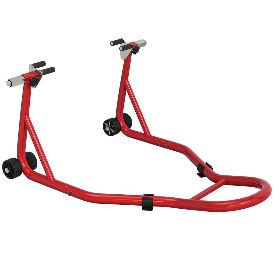 HOMCOM Front Motorcycle Paddock Stand Motorbike Stand with Anti-Slip Mat, Adjustable Pin and Swingarm Spool Adaptors, 200 kg Capacity, for 18", 17" and 10" Tyre, Red