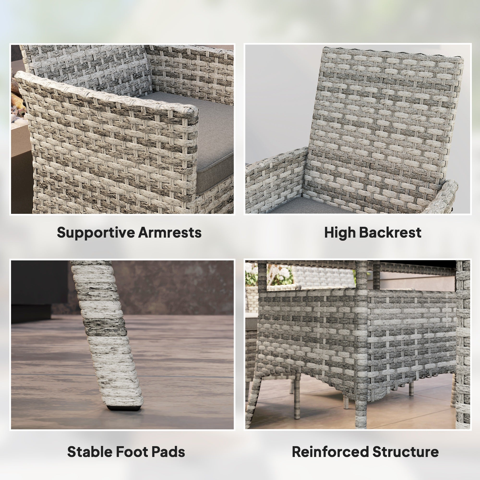 Outsunny Seven-Piece Rattan Dining Set - Mixed-Grey